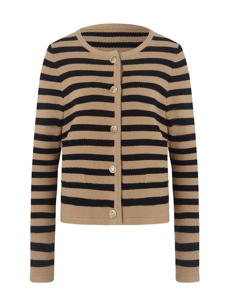 Button Up Woolen Striped Cardigan GOELIA