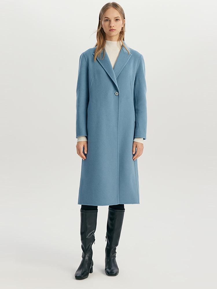 Dusty Blue Mulberry Silk Wool Minimalist Coat GOELIA