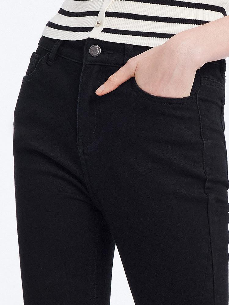 Black Split Hem Flare Jeans GOELIA