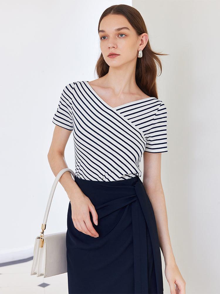 Blue and White Stripe Suit T-shirt&Skirt GOELIA