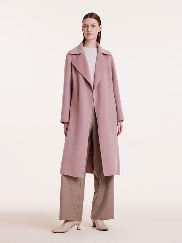 Pink Pure Cashmere Straight Lapel Coat GOELIA