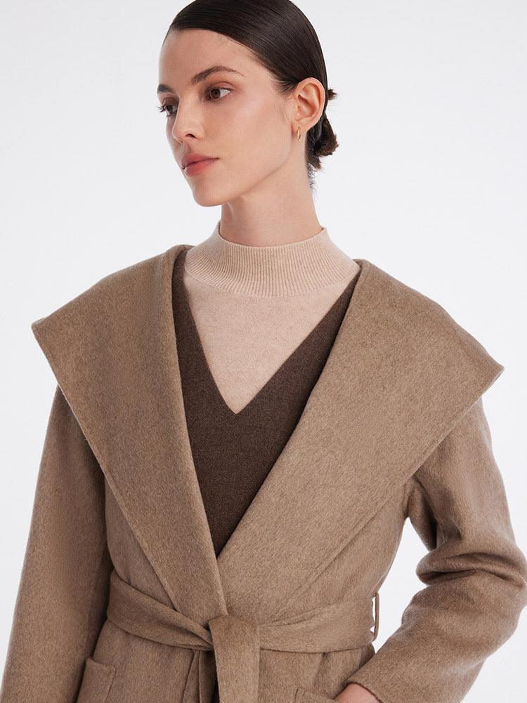 Full Lamb Wool Cashmere Hooded Overcoat GOELIA