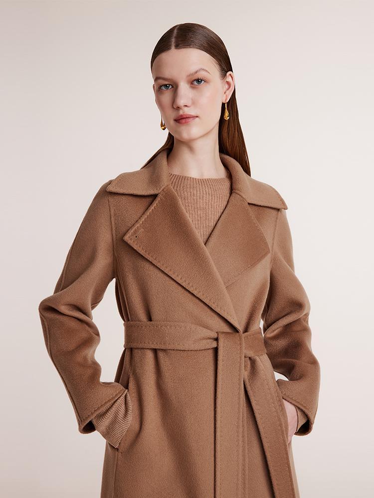 Camel Pure Cashmere Lapel Coat GOELIA