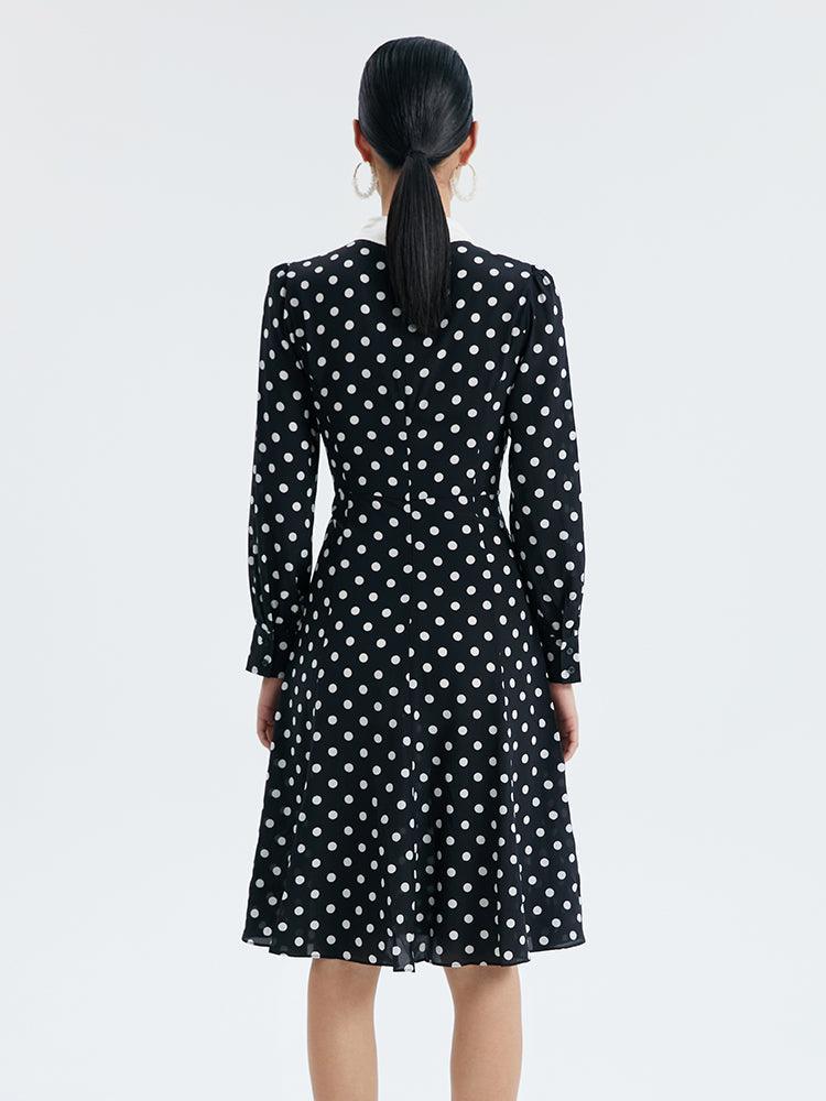 Polka Dots Fishtail Mulberry Silk Dress GOELIA