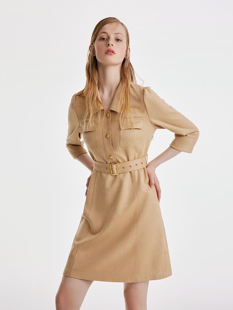 Faux Suede Dress With Belt GOELIA