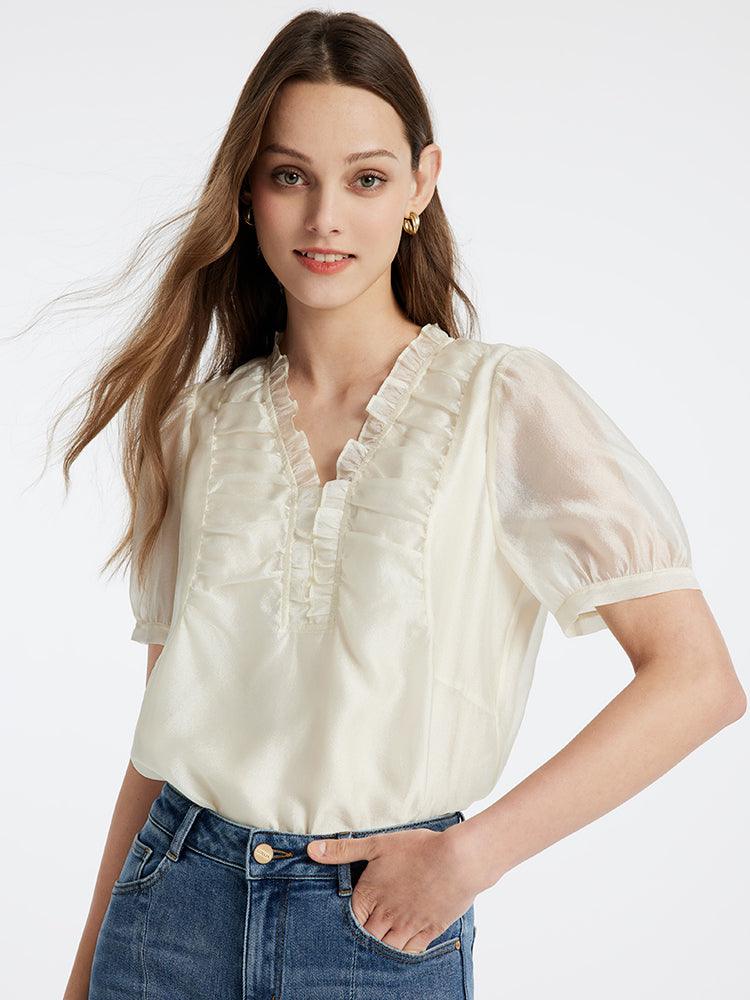 Ruffle V Neck Blouse GOELIA