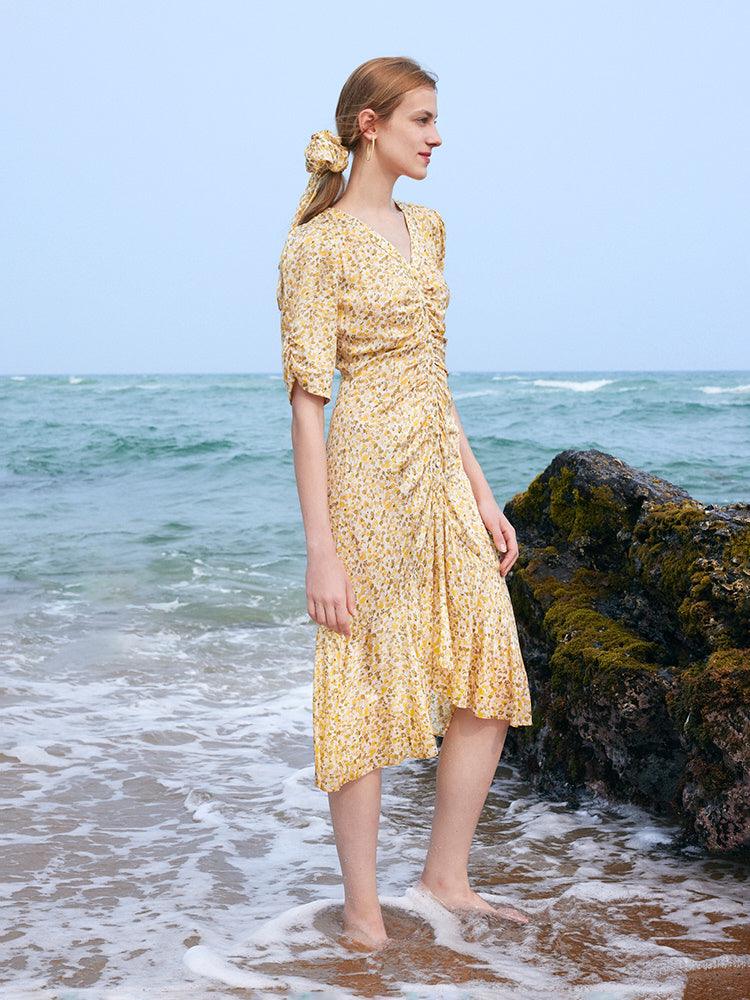 Pleated Fishtail Floral Dress