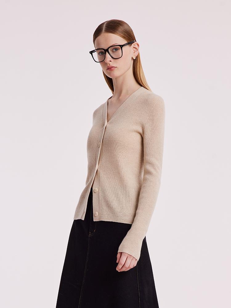 Beige Seamless Cashmere Cardigan GOELIA