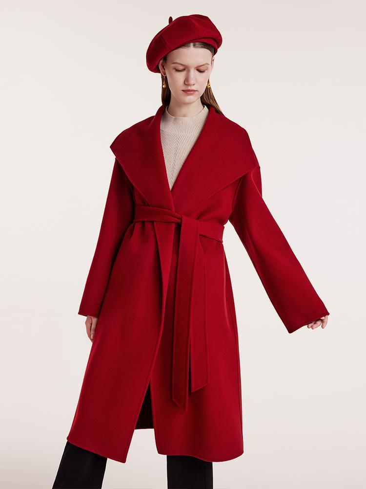 Red Mulberry Silk Wool Lapel Coat GOELIA