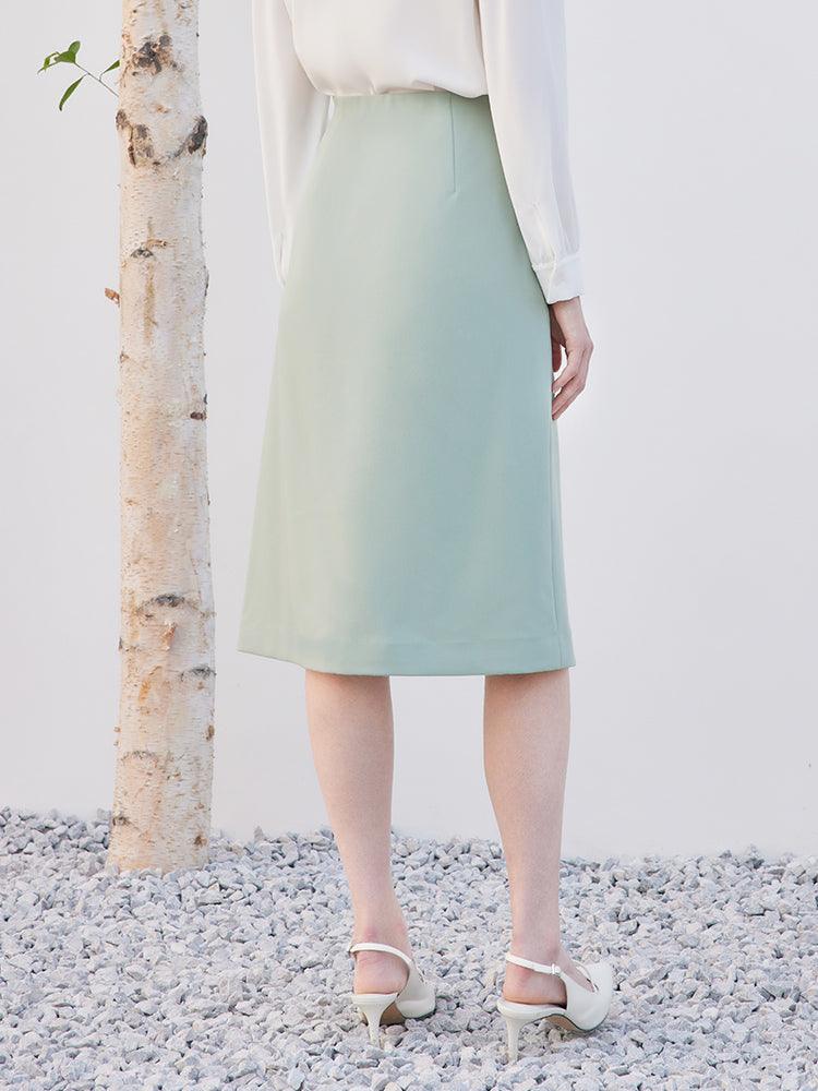 Mint Green Single-Breasted Slit Skirt GOELIA