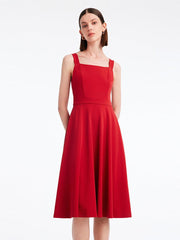 Chili Red Waist-Skimming Spaghetti Strap Dress GOELIA