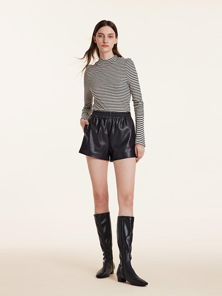 Washable Wool Striped Mock Neck Slim Sweater GOELIA