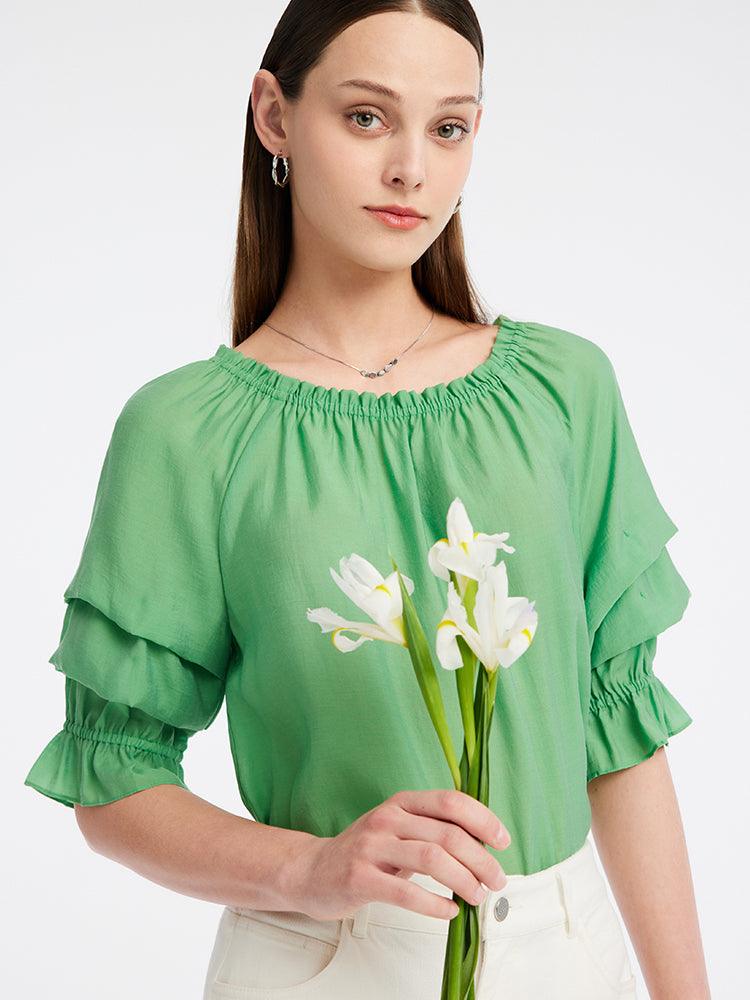 One-neck Puff Sleeve Short Tops GOELIA