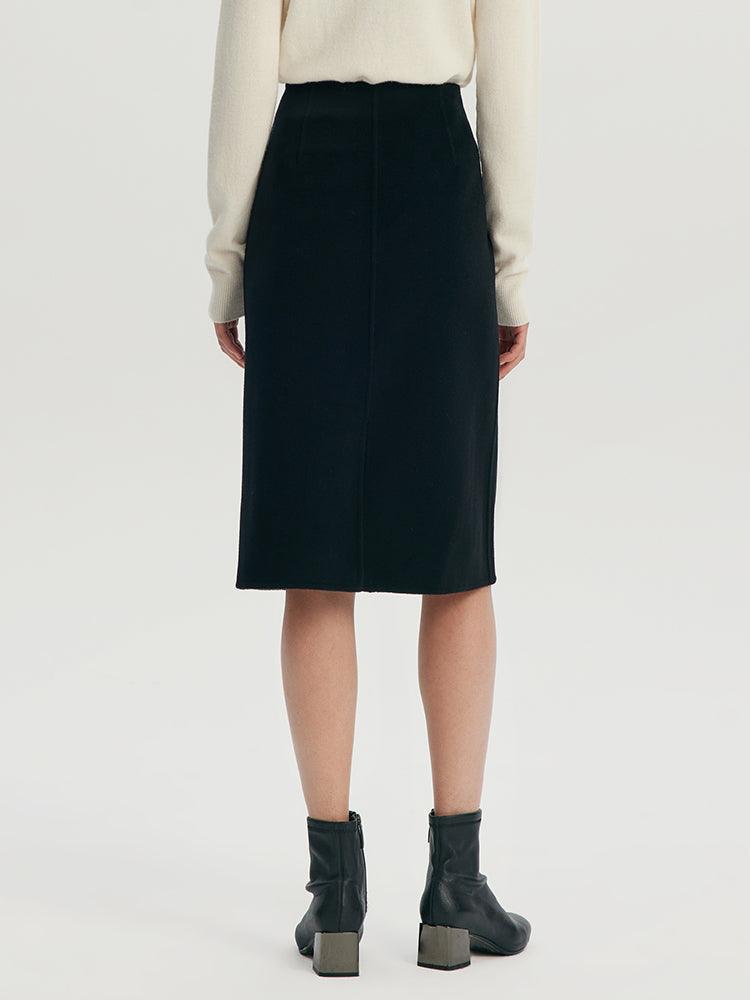 Black Slit Woolen Skirt GOELIA