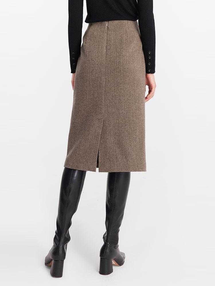 Brown Mid-length Washable Wool Skirt GOELIA