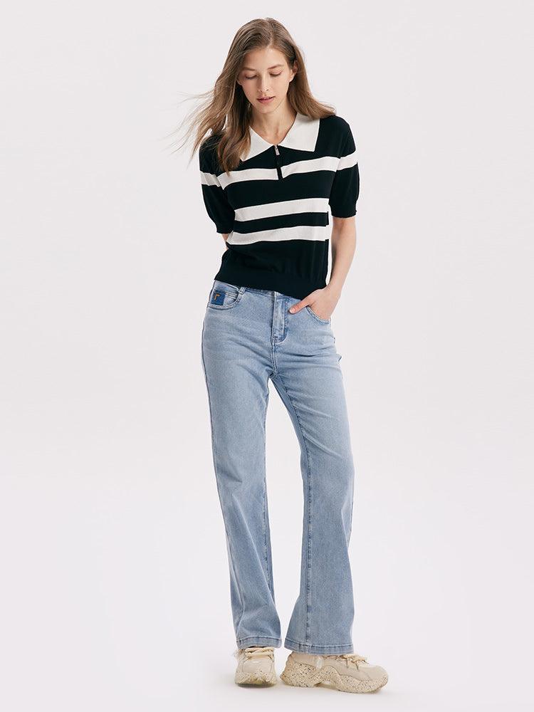 Lapel Stripe Tencel Top GOELIA