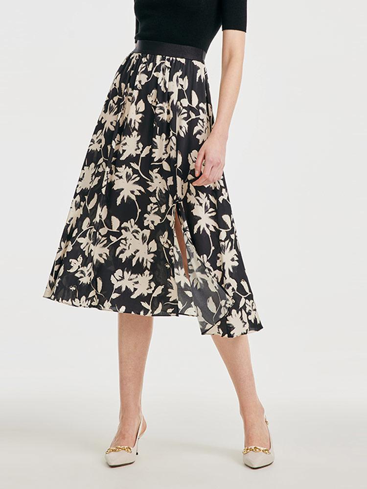 19 Momme Stretch Silk Floral Skirt GOELIA