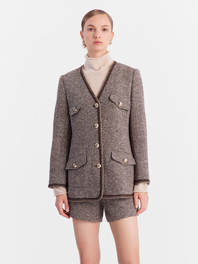 Brown Wool Tweed Jacket GOELIA