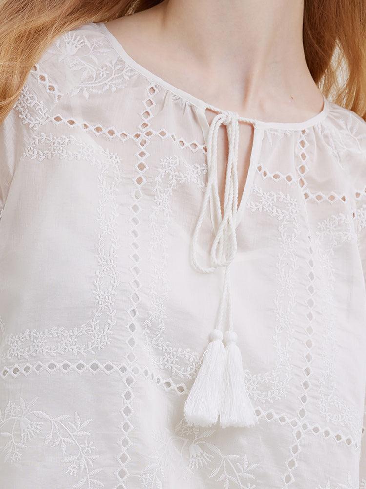 Tie Neck Embroidery Top GOELIA