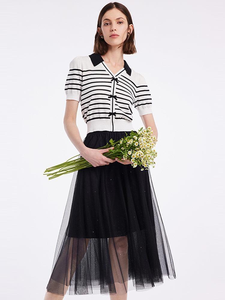 Two-Piece Set Knitted Cardigan And Tulle Skirt GOELIA