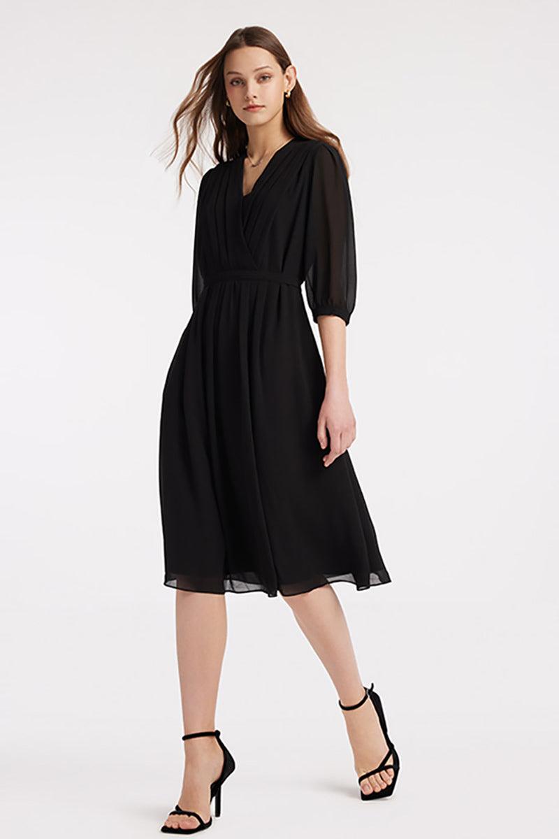 V-Neck Pleated Lace Up Wrap Dress GOELIA