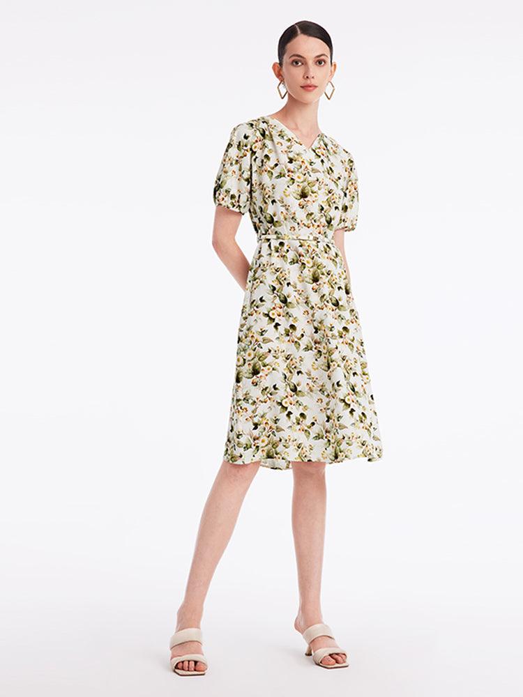 Floral Gathered Waist Dress GOELIA