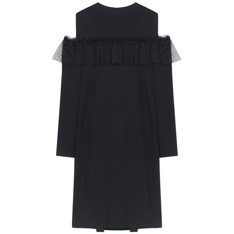 Black Cold Shoulder Ruffle Dress GOELIA