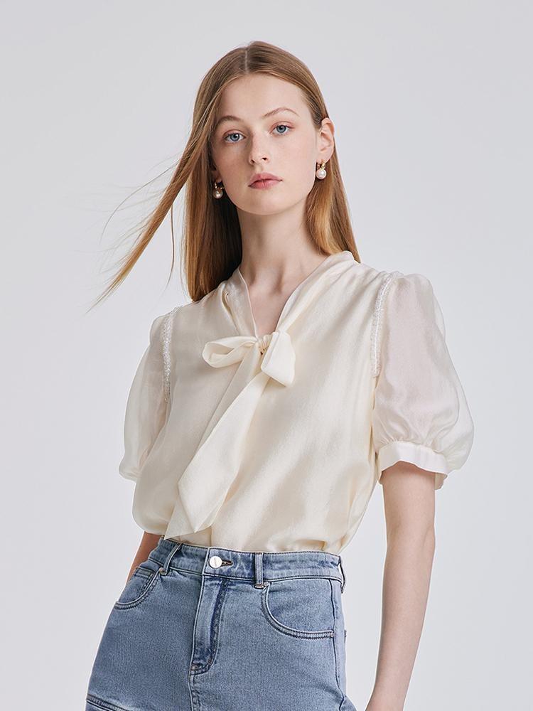 Bow Tie Ribbon Blouse GOELIA