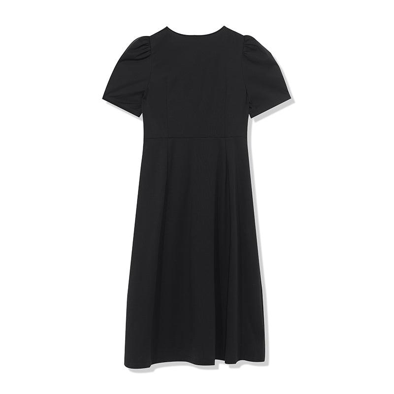 V-neck Pleated Mid-Calf Dress GOELIA