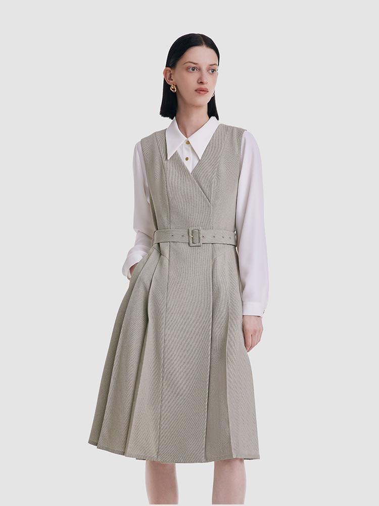 Light Olive Grey Two-Piece Suit Dress GOELIA