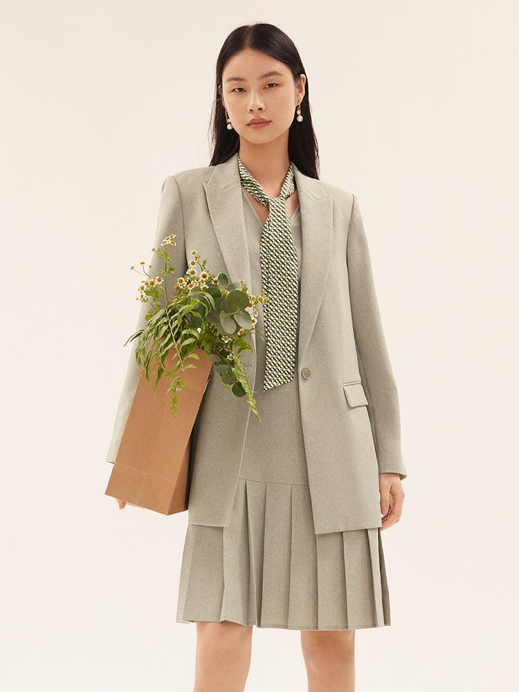 Green Two-Piece Slim Lapel Suit (Blazer+V-Neck Vest Dress) GOELIA