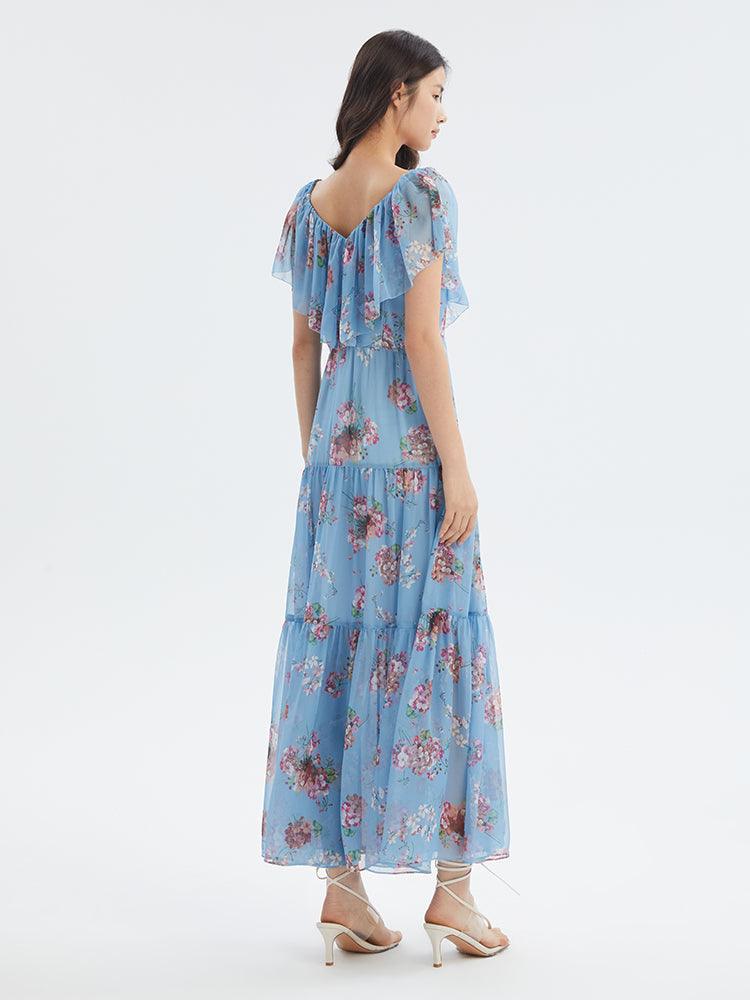 Printed Ruffle Neck Dress GOELIA