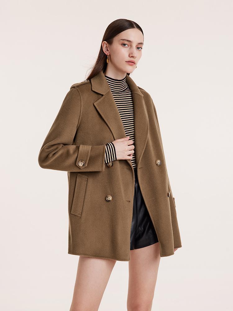 Mid-Length Notched Lapel Double-Faced Wool Coat GOELIA