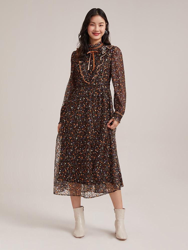 Lace Floral Print Dress GOELIA