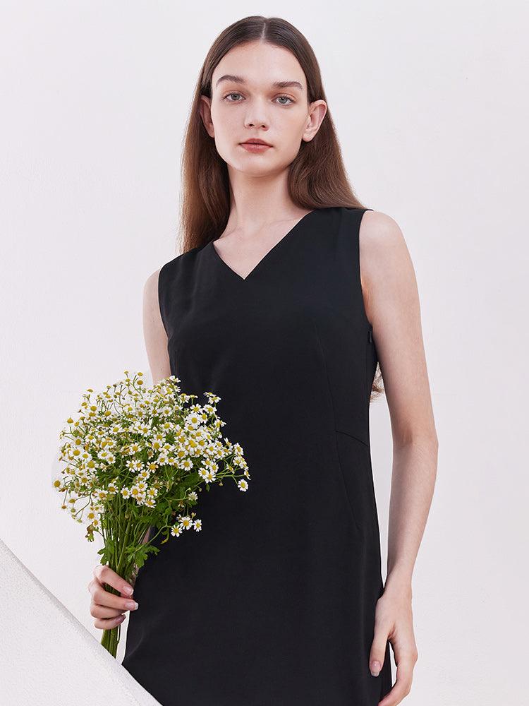 Black Slim Acetate Vest Dress GOELIA