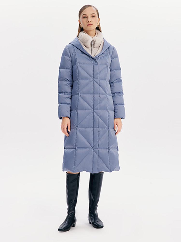 Fake Two Piece Goose Down Coat With Rabbit Fur Collar GOELIA