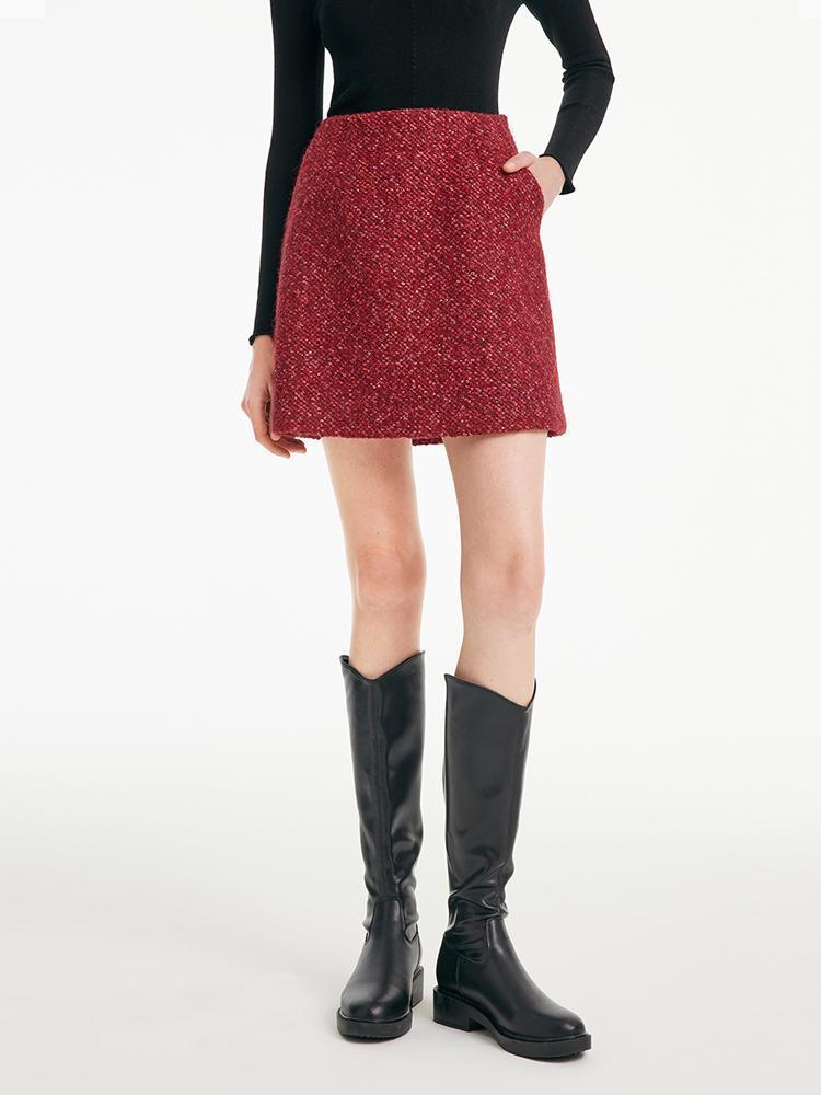 A-Line Woolen Tweed Mini Skirt GOELIA