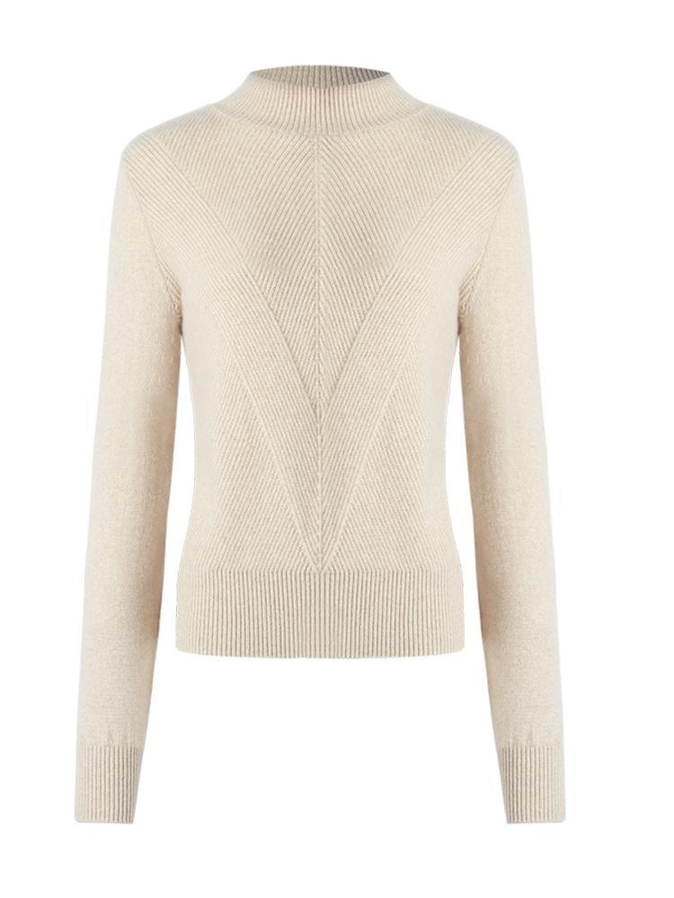 Beige Pure Cashmere Mock Neck Sweater GOELIA