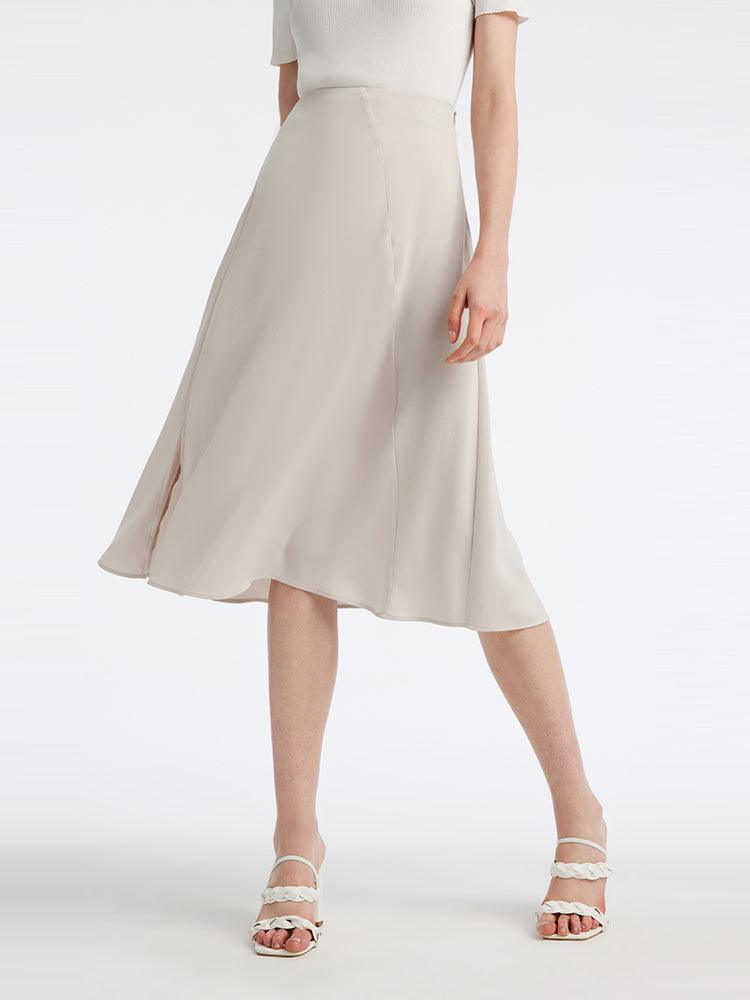 Acetate Apricot Side Split Skirt GOELIA