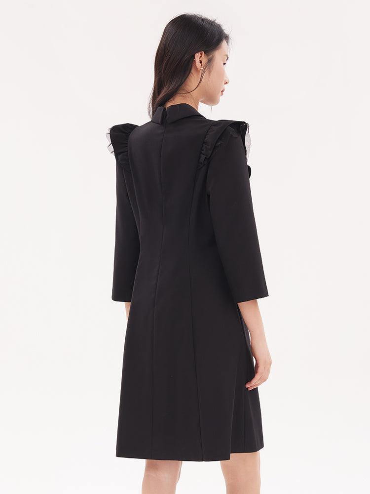 Tailored Collar Three-quarter Sleeve Dress GOELIA