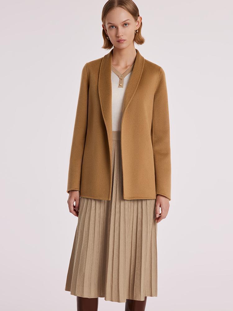 Coffee Pure Cashmere Wrapped Short Coat GOELIA