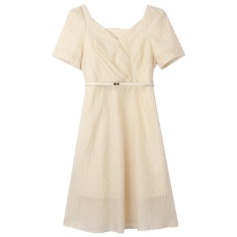 V-neck A-shape Elegant Jacquard Dress GOELIA