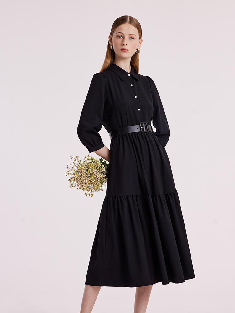 Machine Washable Silk Wool Dress With Belt GOELIA