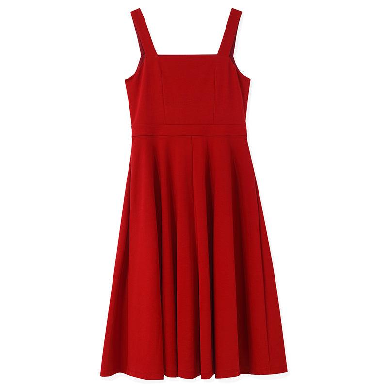 Chili Red Waist-Skimming Spaghetti Strap Dress GOELIA