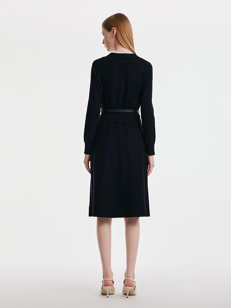 Tencel Solid Dress With Leather Belt GOELIA