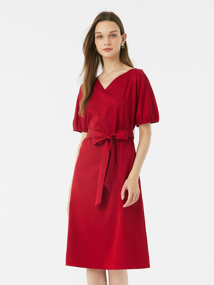 Short Sleeve V-Neck Dress (With Belt) GOELIA