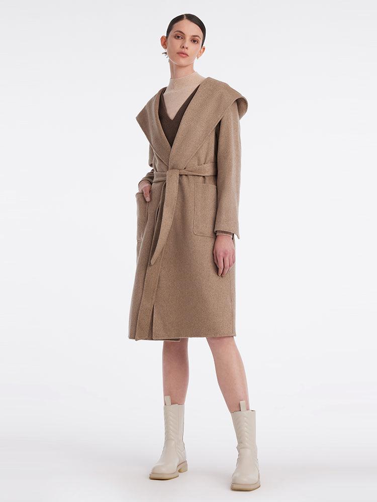 Full Lamb Wool Cashmere Hooded Overcoat GOELIA