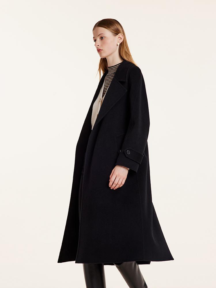 Wool And Cashmere Double-Faced Lapel Coat With Belt GOELIA