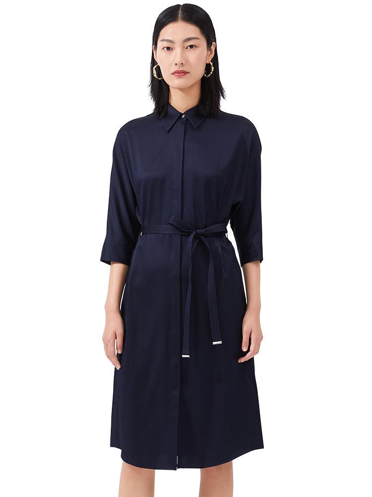 Silk Belted Shirt Dress GOELIA