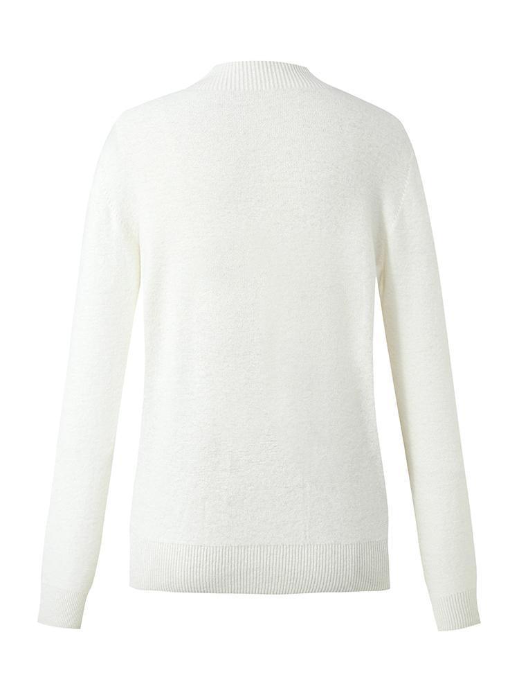 White Wool Sequins Seamless Mock Neck Sweater GOELIA